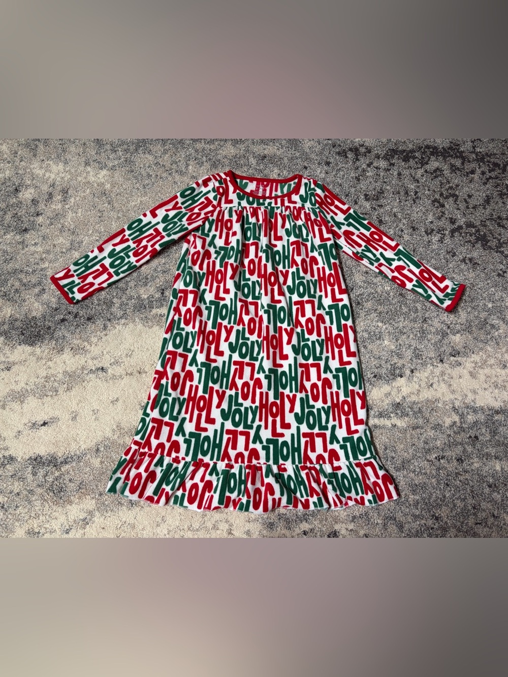 Girls Holiday 'Jolly' Red & Green Long Sleeve Nightgown